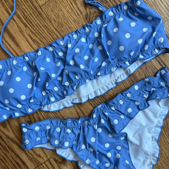 Periwinkle and white polkadot halter bikini - Picture 2 of 3